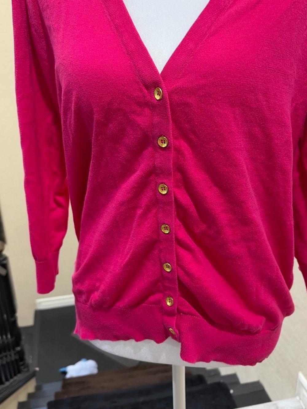 The Limited Women's V-Neck Button Cardigan - Fuchsia Pink with Gold Buttons